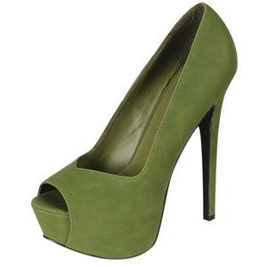 Women's Olive Leather Style Heels